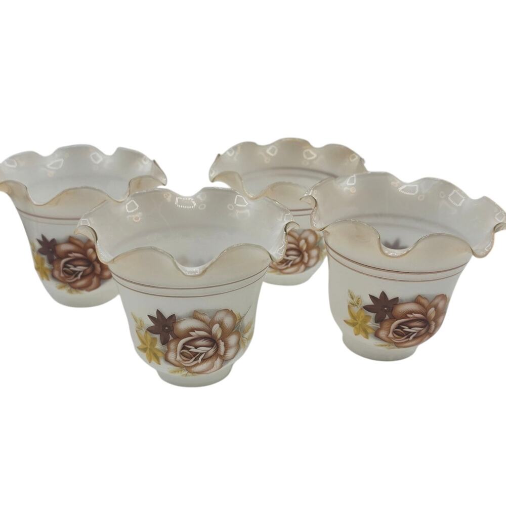 Cabbage Rose Ruffled Glass Lamp Shade Replacement Ceiling Fan Set of 4 Vintage